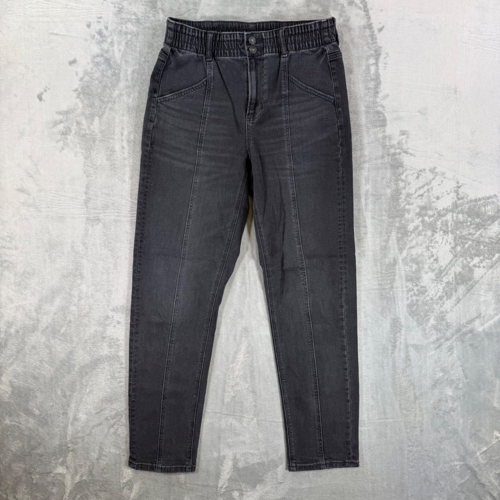 American Eagle Mom Jeans Women's Size 4 Long Black Paneled Elastic Band Stretch